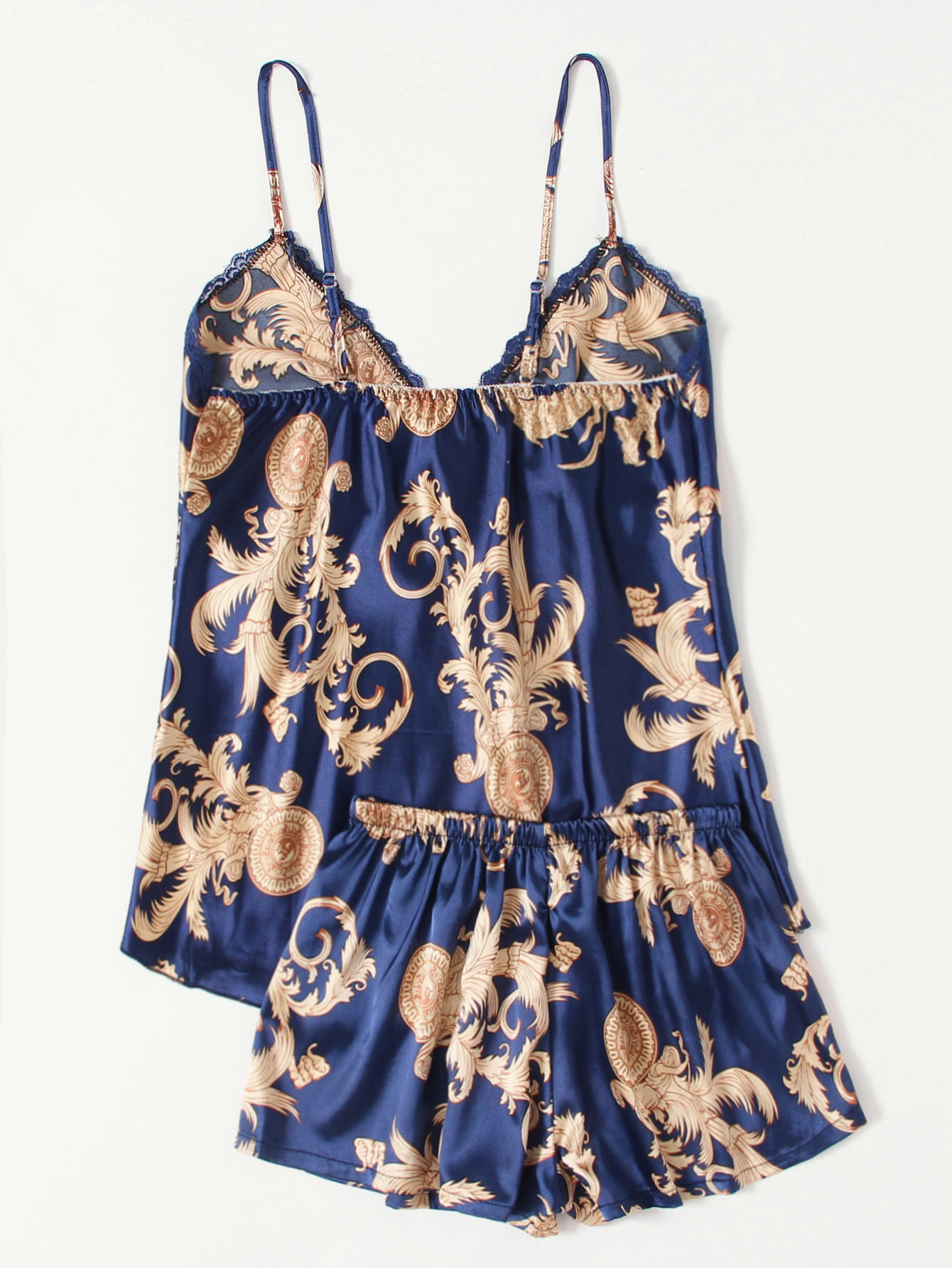 Graphic Print Satin Pajama Set SheIn(Sheinside)