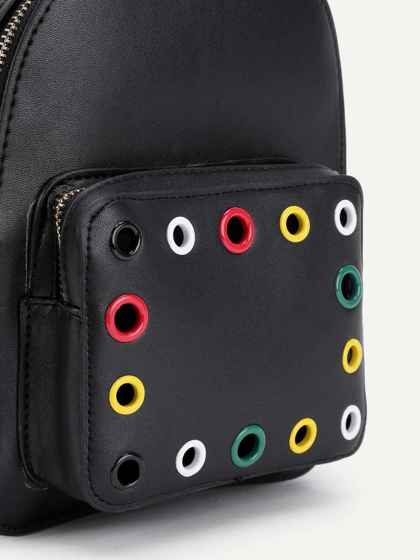 Eyelet Design Pocket Front PU Backpack SheIn(Sheinside)