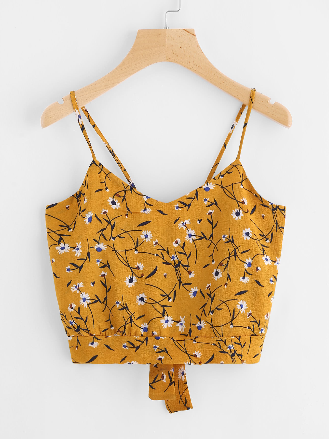 Floral Print Random Split Tie Back Cami Top