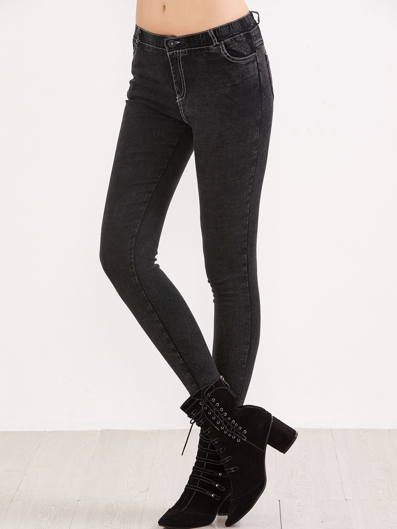 Black Stretch Pocket Skinny Jeans ferzige woman jeans boot cut embroidered high stretch womens flared pants ladies flowers embroidery blue jeans mujer femme jeans