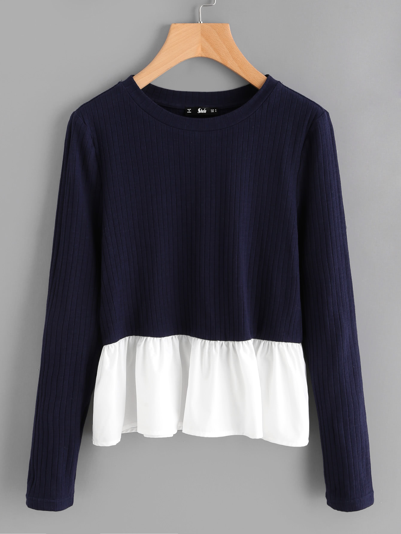 Contrast Frill Trim Rib Knit T-shirt frill trim shirt