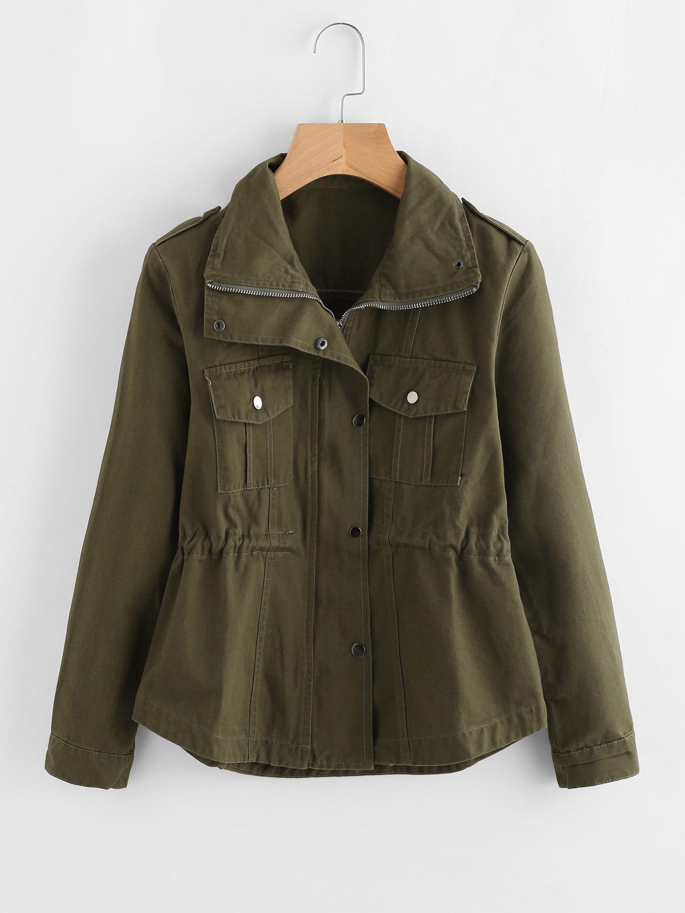 Drawstring Waist Epaulet Military Jacket SheIn(Sheinside)