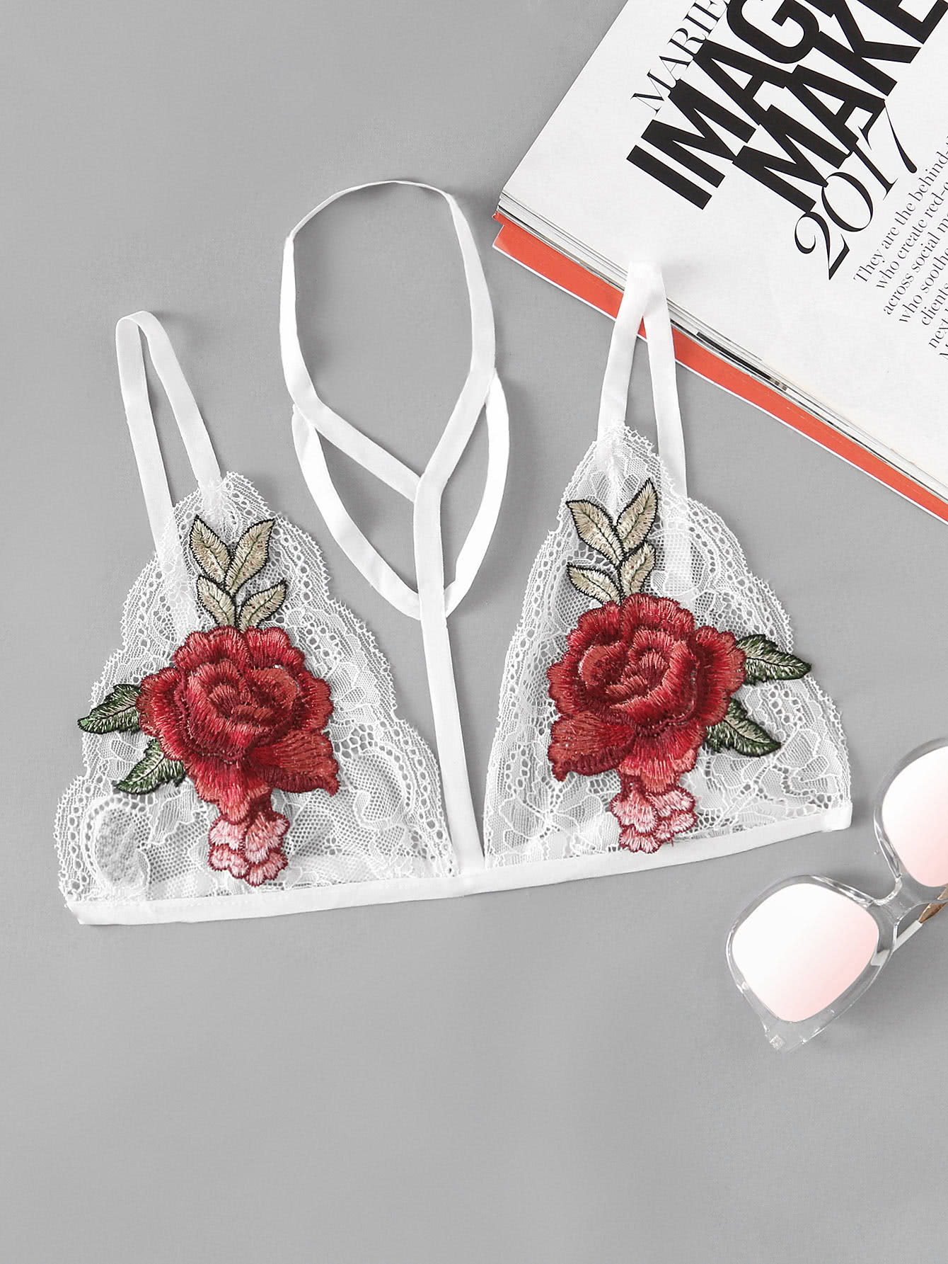 Rose Embroidery Lace Choker Bralette sweet lace choker neck bralette