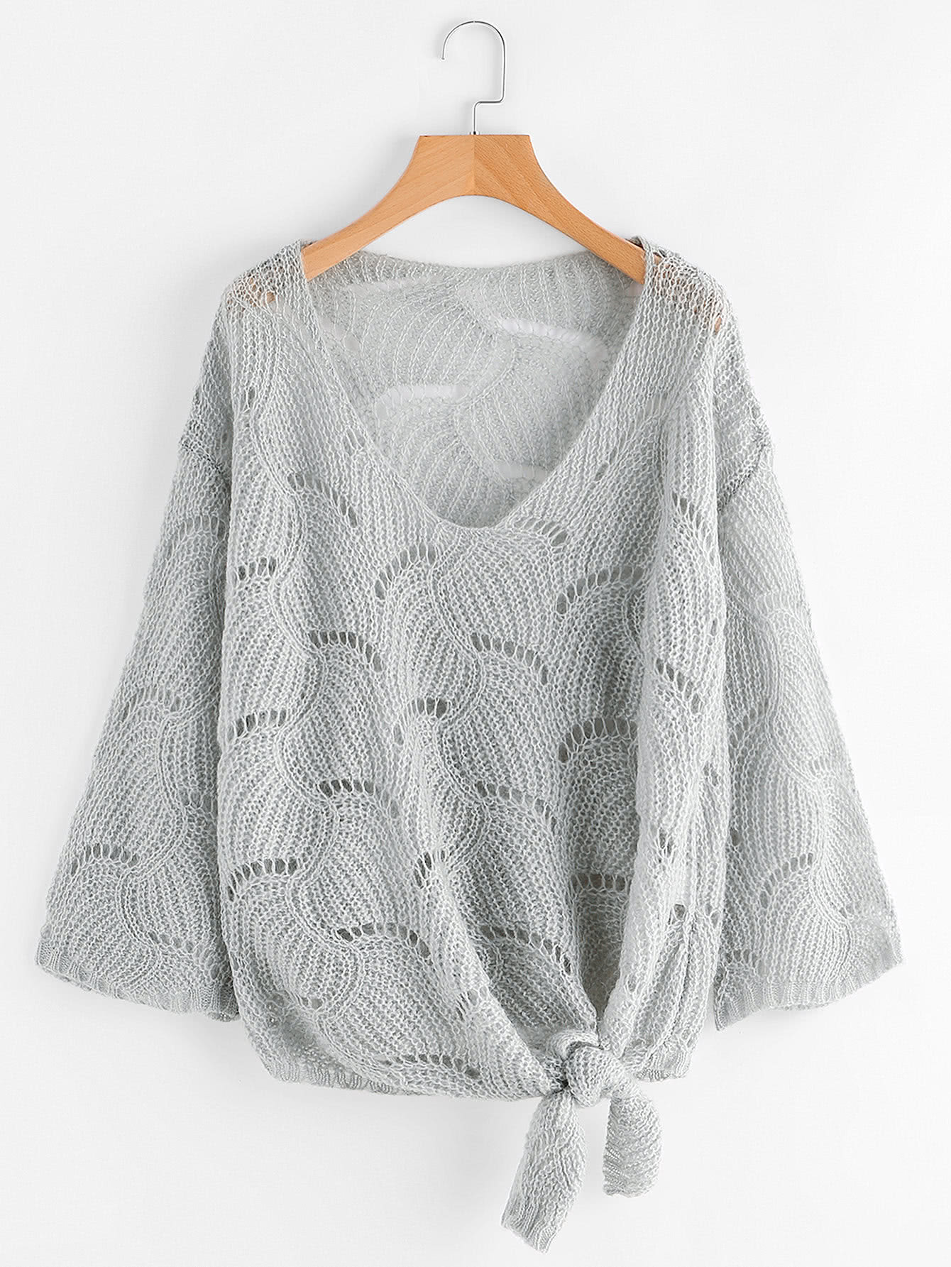 Модный вязаный джемпер с бантом