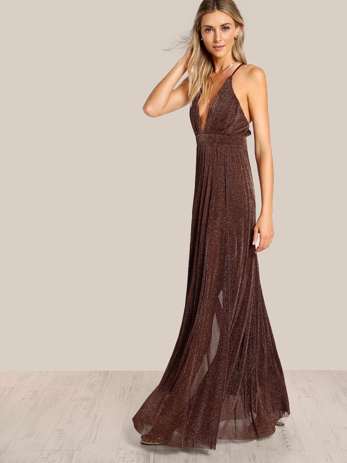 Spaghetti Strap Glitter Overlay Dress SheIn(Sheinside)