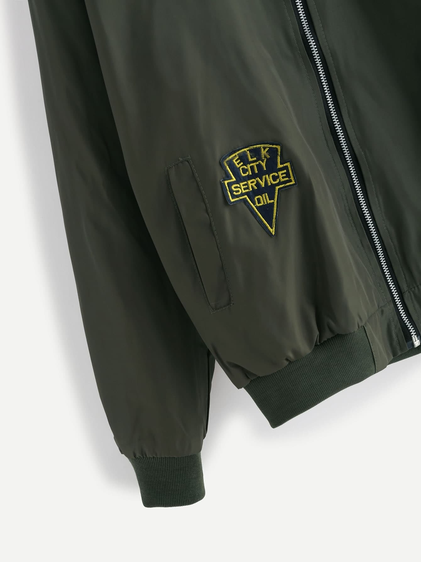 Ribbed Trim Drop Shoulder Printed Back Jacket With Badges SheIn(Sheinside)