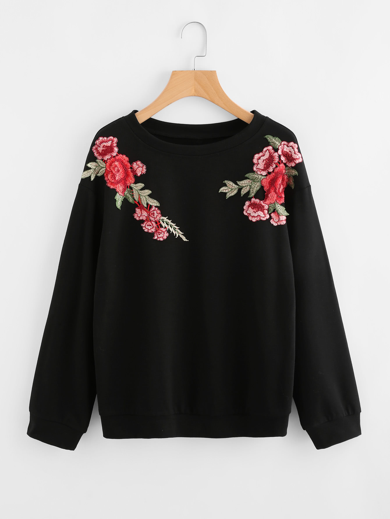 Embroidered Rose Patch Sweatshirt SheIn(Sheinside)