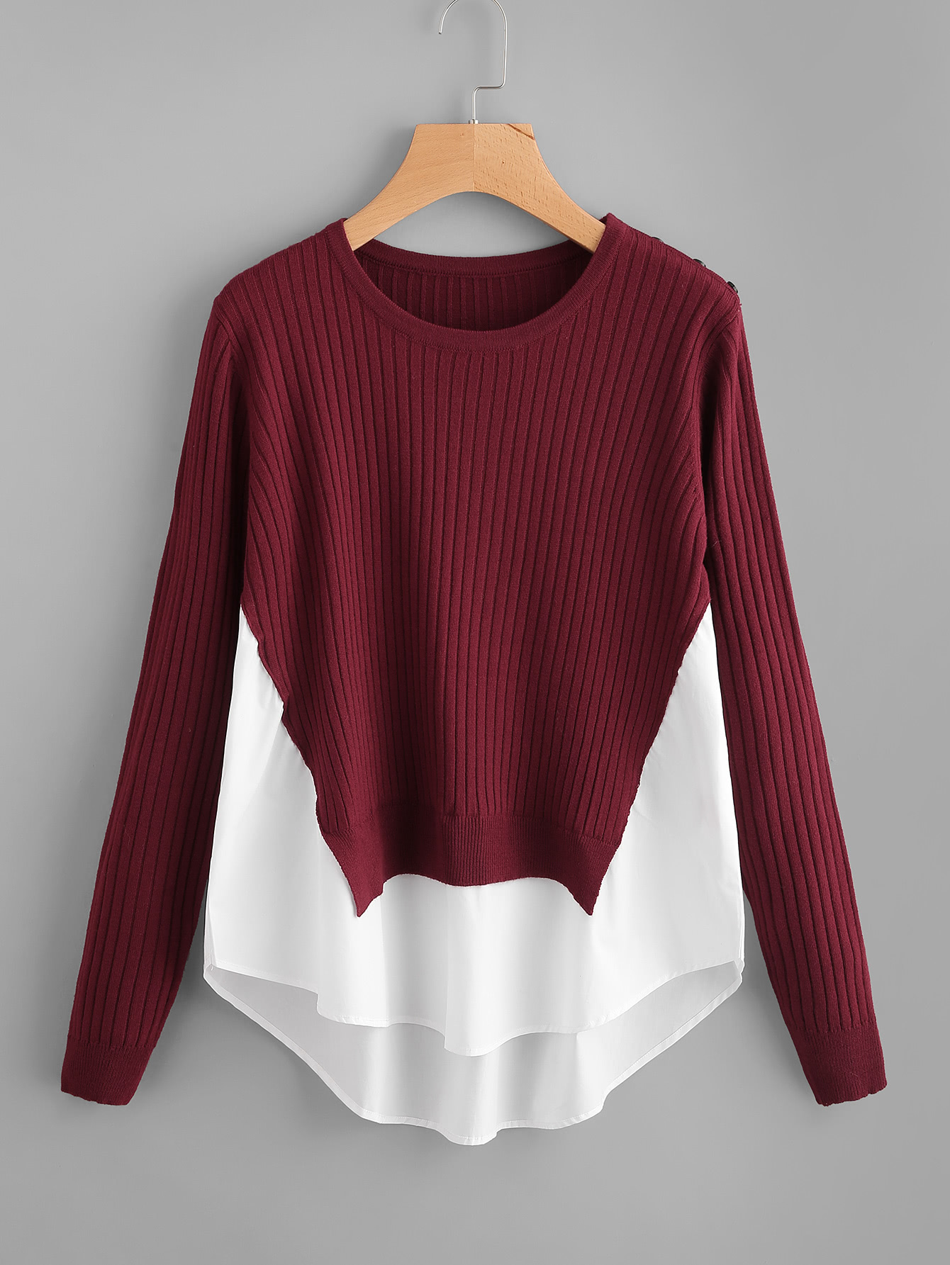 Contrast Curved Hem Ribbed Jumper SheIn(Sheinside)