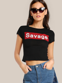 Savage Print Cap Sleeve Crop Top