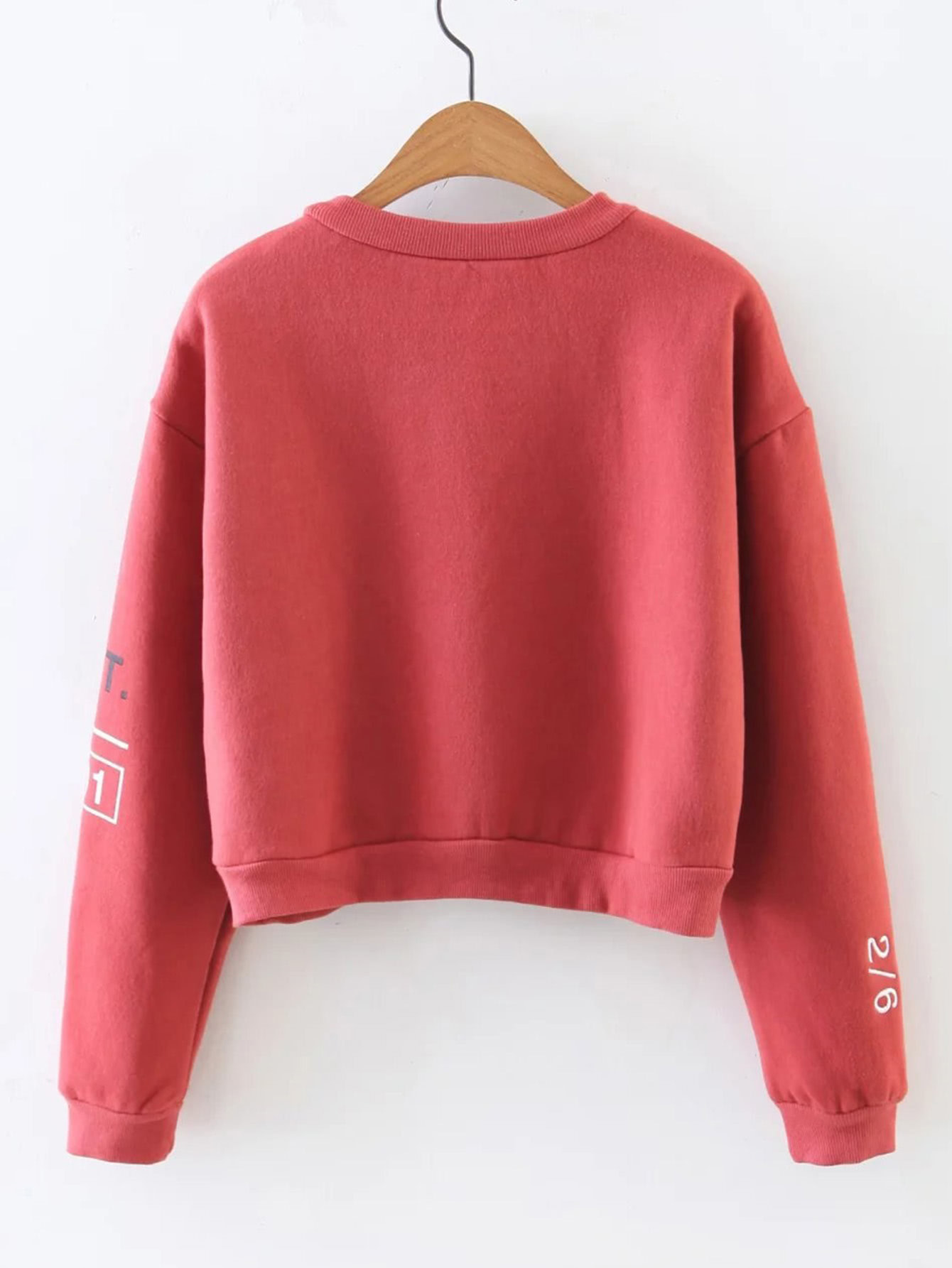 Letter Embroidery Drop Shoulder Crop Sweatshirt SheIn(Sheinside)