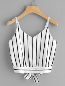 Striped Split Tie Back Crop Cami Top