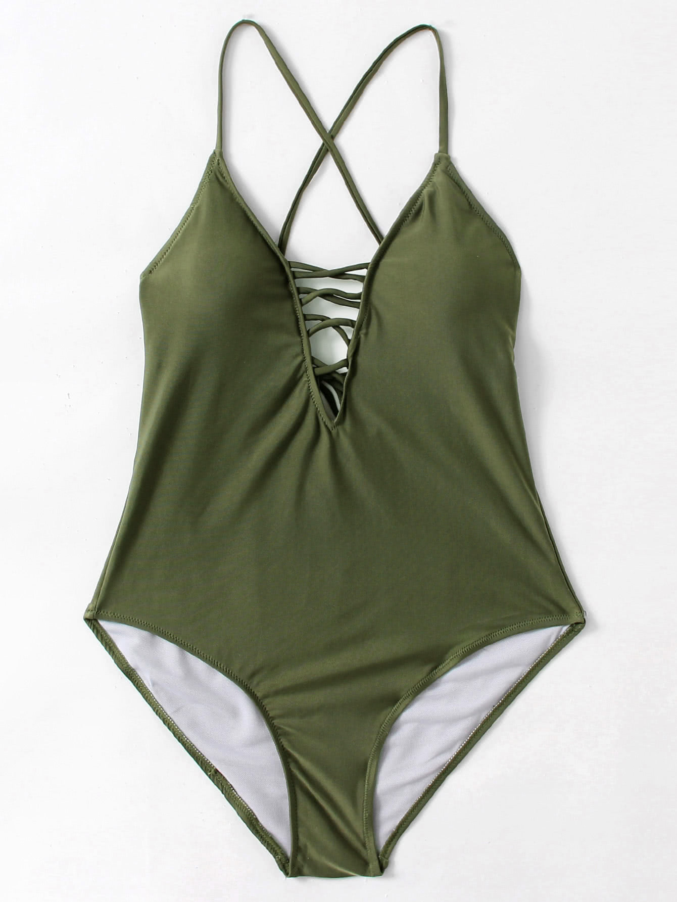 Criss Cross Plunge Neckline Open Back Swimsuit