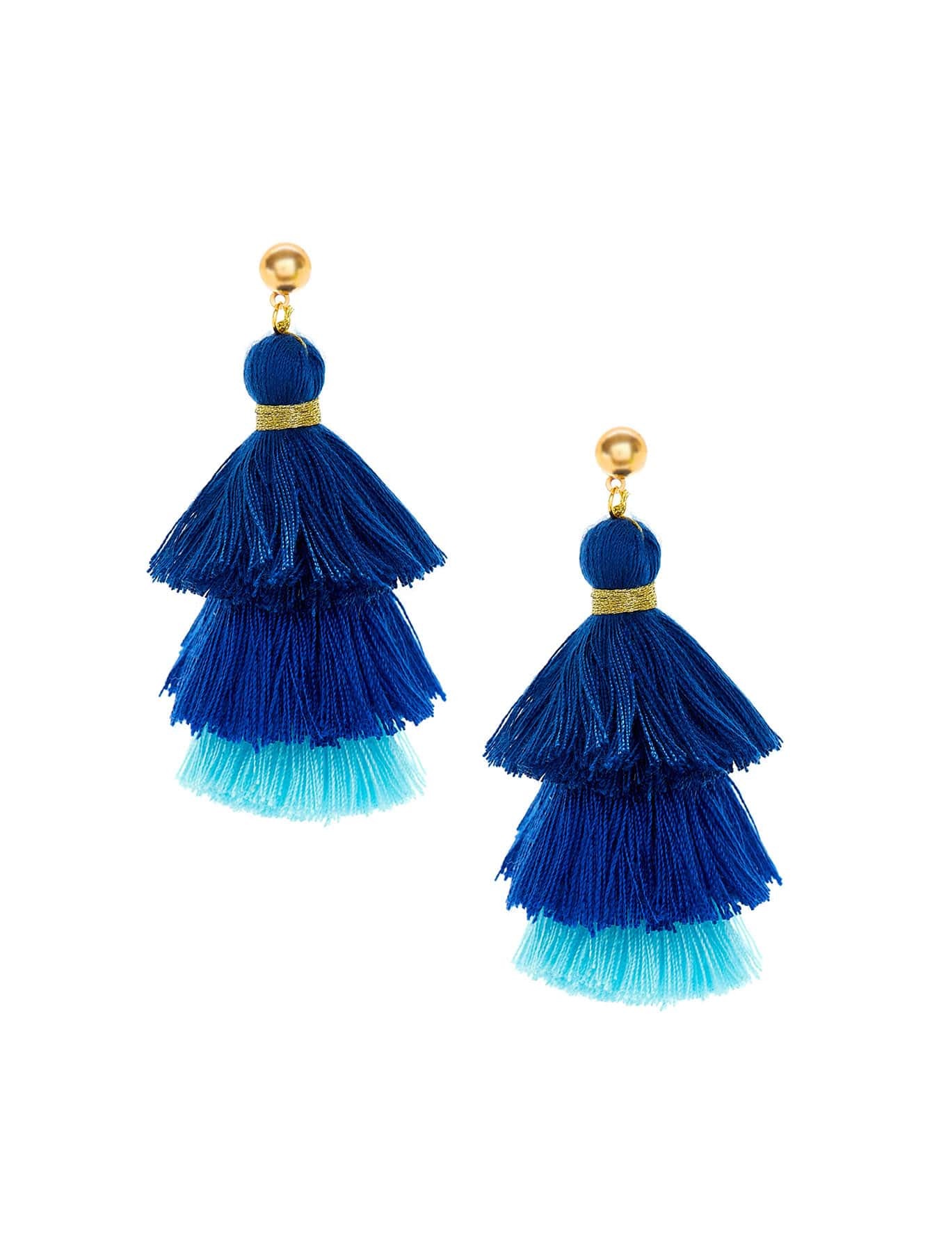 Two Tone Layered Tassel Drop Earrings SheIn(Sheinside)