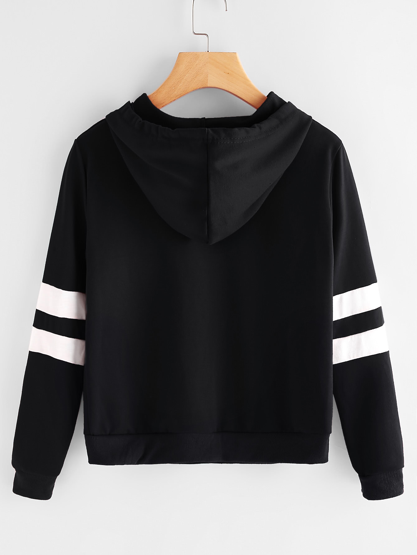 Rose Patch Stripe Sleeve Hoodie SheIn(Sheinside)