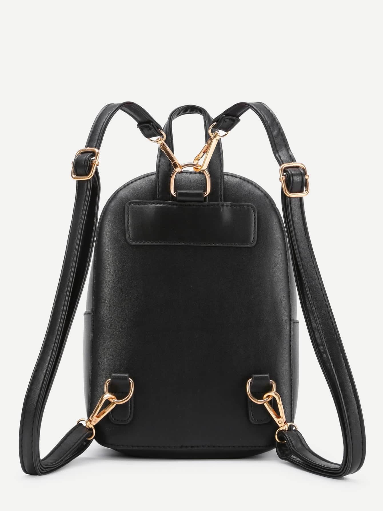 Eyelet Design Pocket Front PU Backpack SheIn(Sheinside)