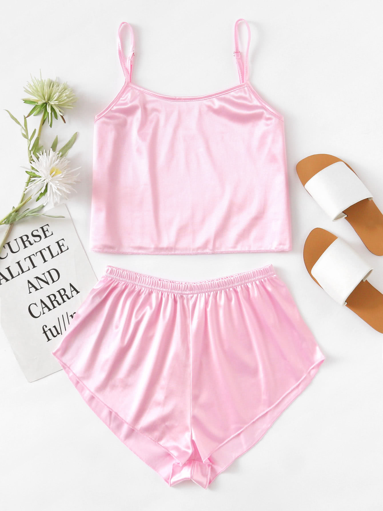 Satin Cami Pajama Set SheIn(Sheinside)