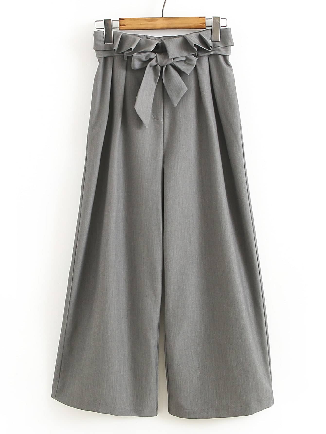 Bow Tie Waist Frill Trim Wide Leg Pants SheIn(Sheinside)