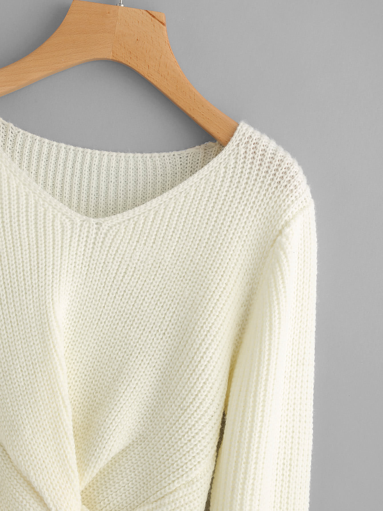 twist front v neck sweater