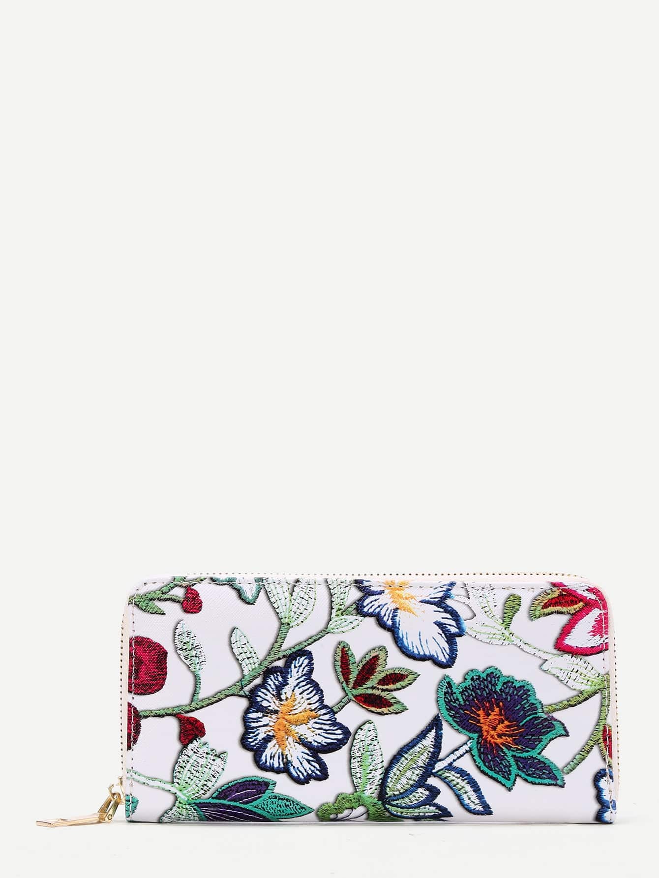 Flower Embroidery PU Wallet SheIn(Sheinside)