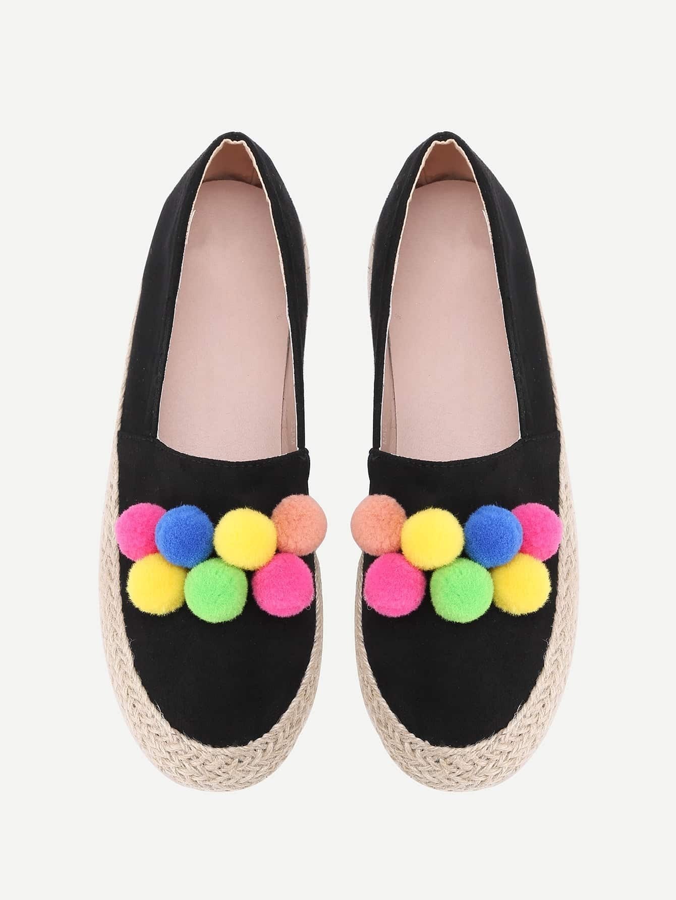 Pom Pom Decorated Woven Flats SheIn(Sheinside)