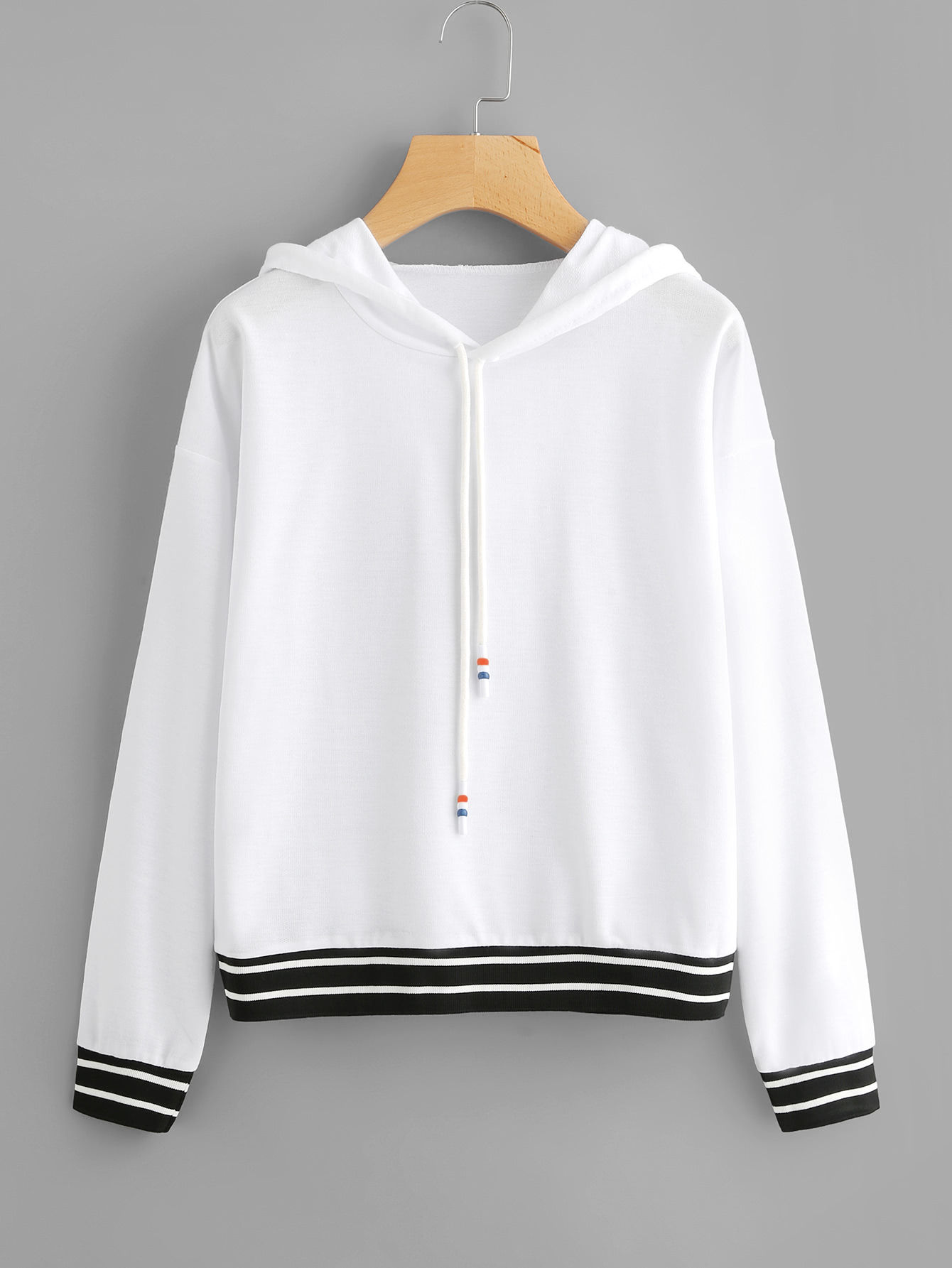 все цены на Striped Trim Drawstring Hoodie онлайн