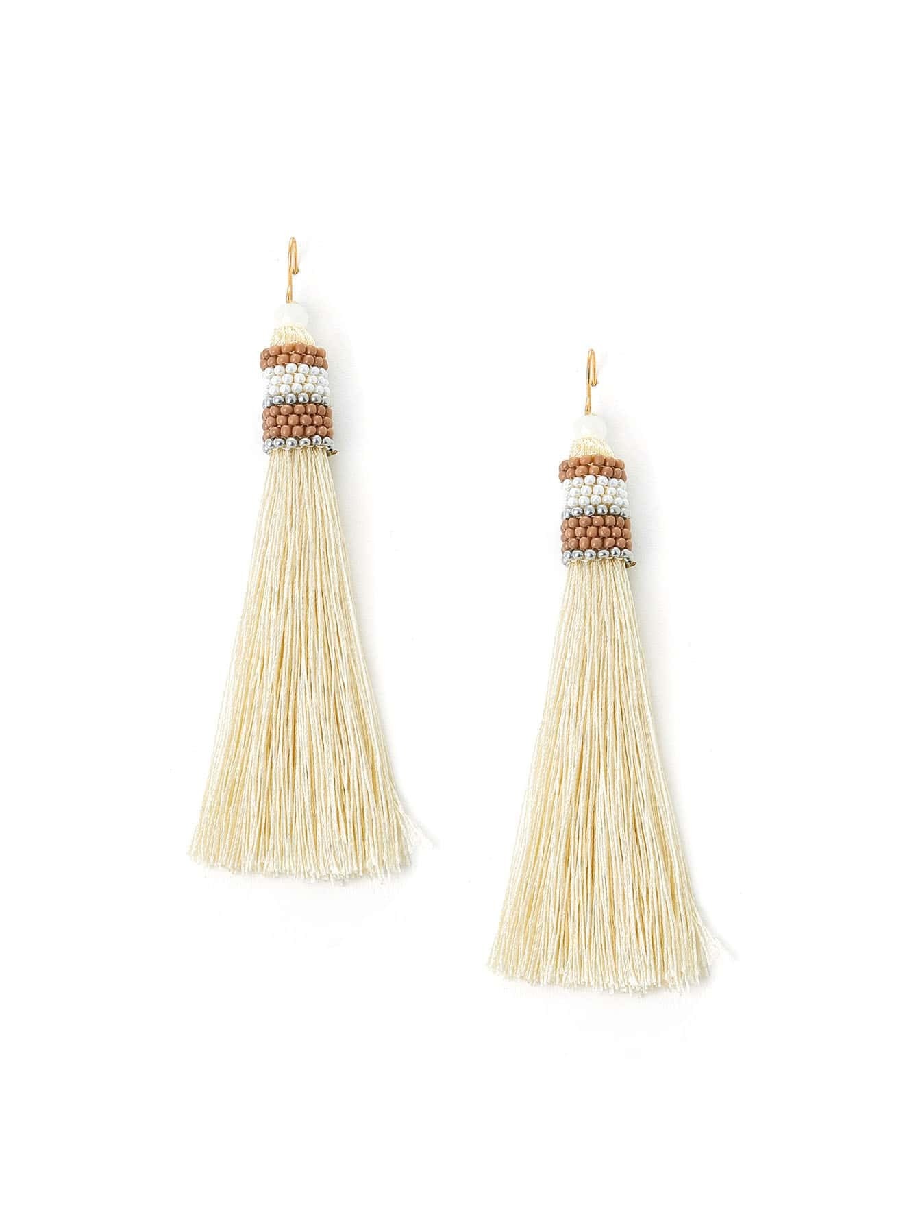 Beads Detail Tassel Drop Earrings SheIn(Sheinside)