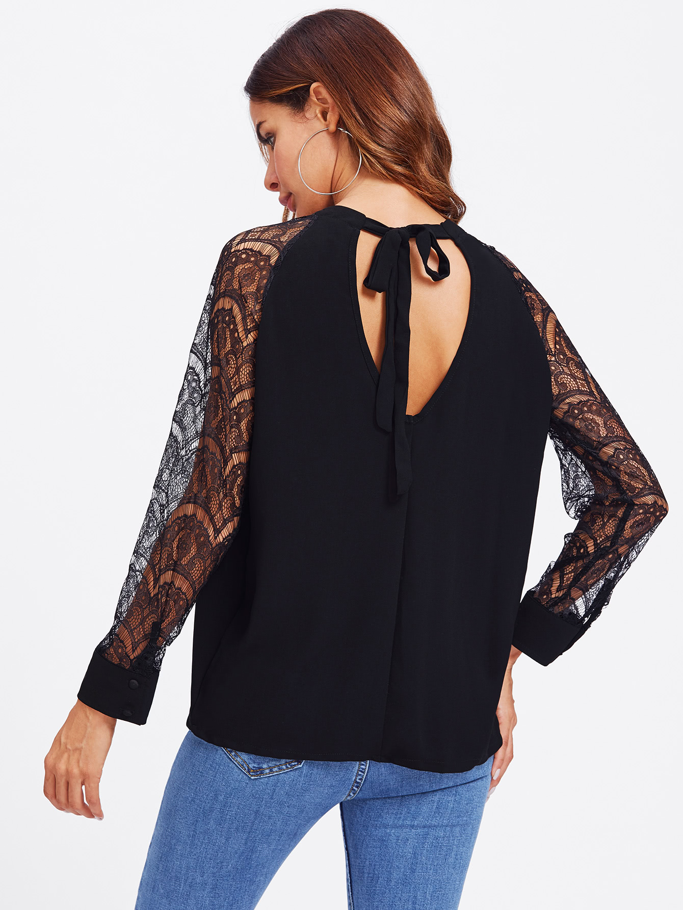 lace panel sleeve blouse shein sheinside lace panel sleeve blouse shein sheinside