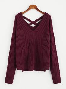 Crisscross Dual V Neck Slit Side Sweater