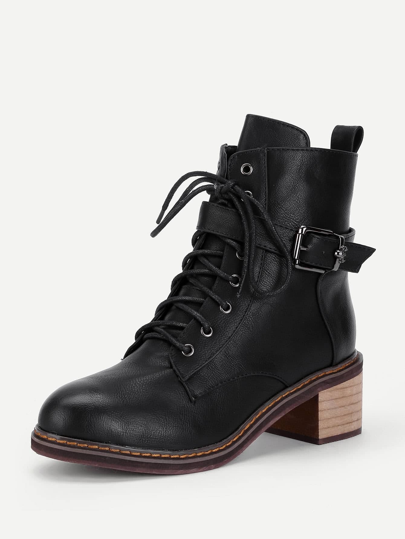 Lace Up Cork Heeled Ankle Boots SheIn(Sheinside)