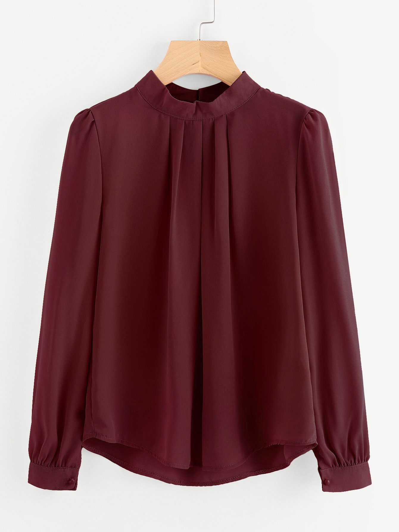 Pleated Detail Button Keyhole Back Chiffon Blouse