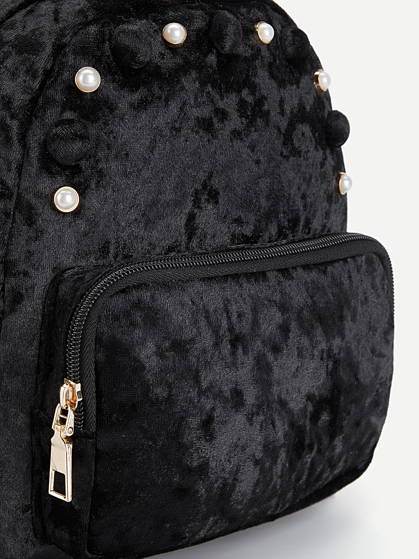 Faux Pearl Detail Velvet Backpack SheIn(Sheinside)