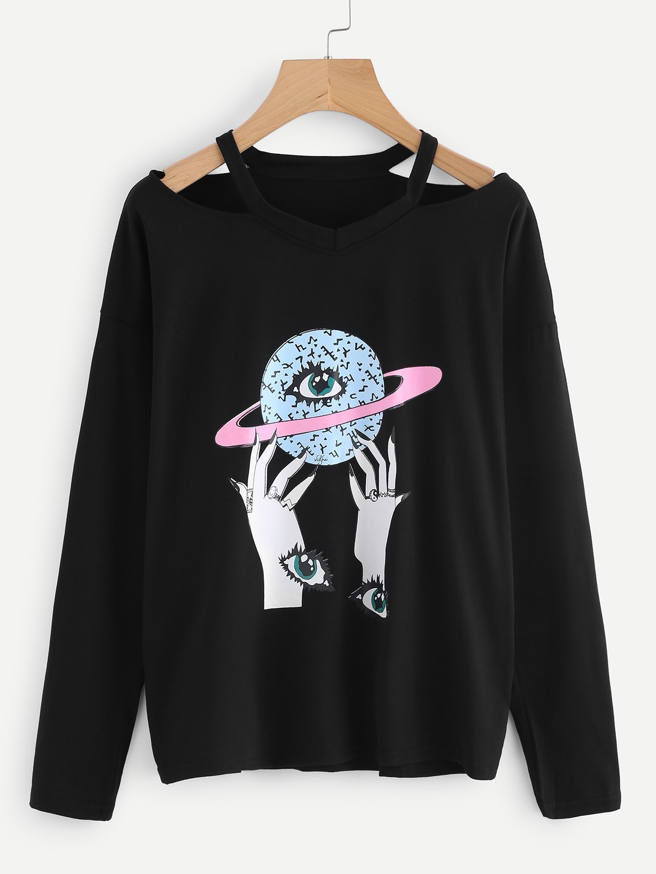 Модный джемпер с принтом и V-образным вырезом