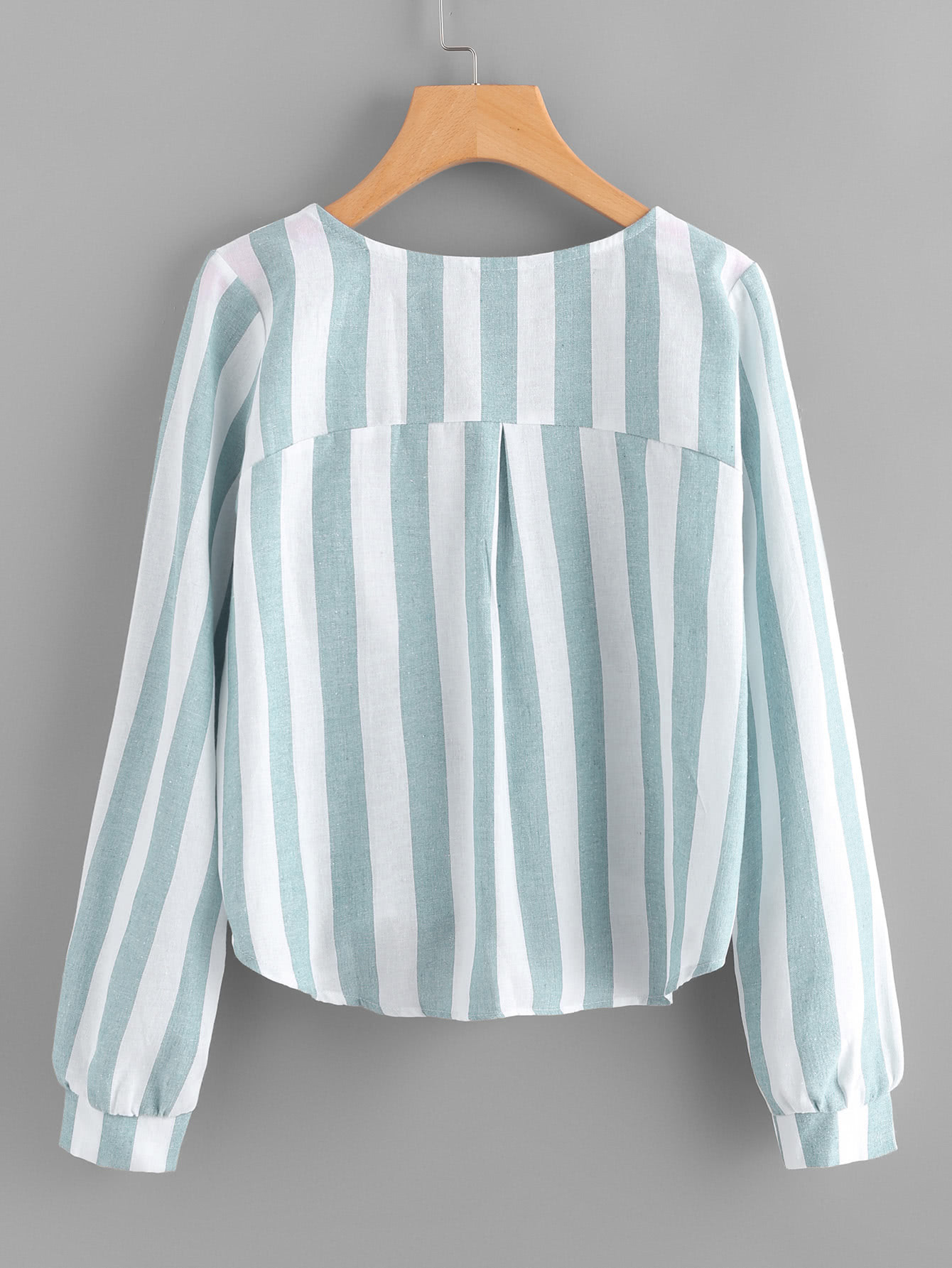 Contrast Stripe Tassel Tie Surplice Blouse SheIn(Sheinside)