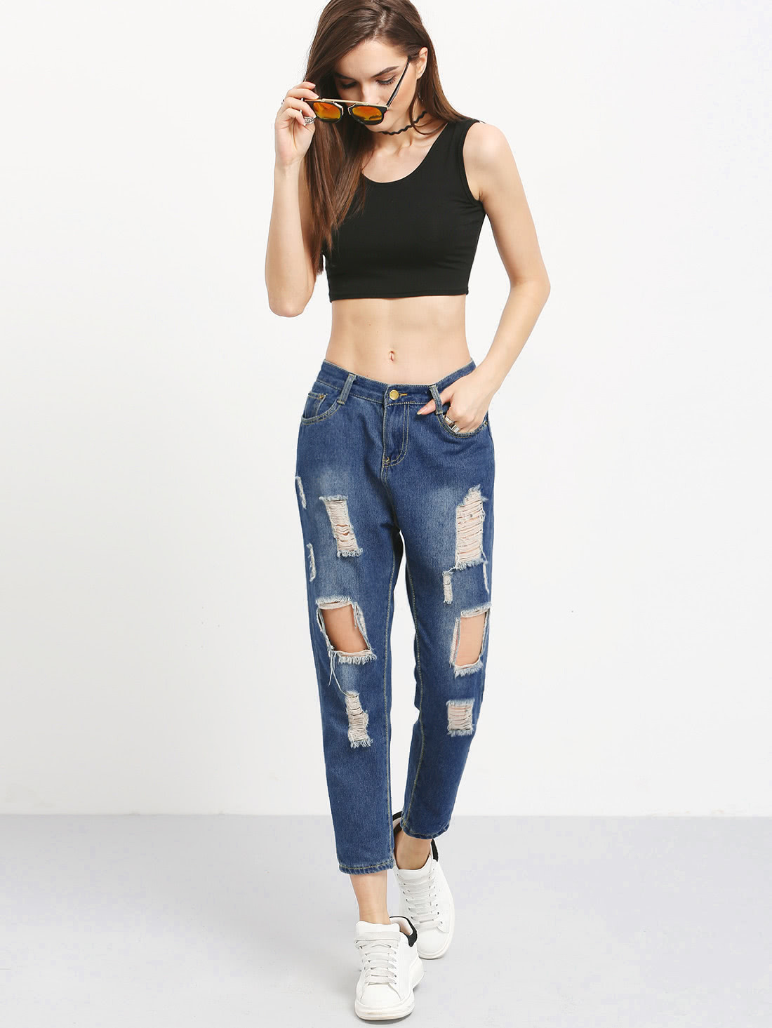 Ripped Loose Crop Jeans SheIn(Sheinside)