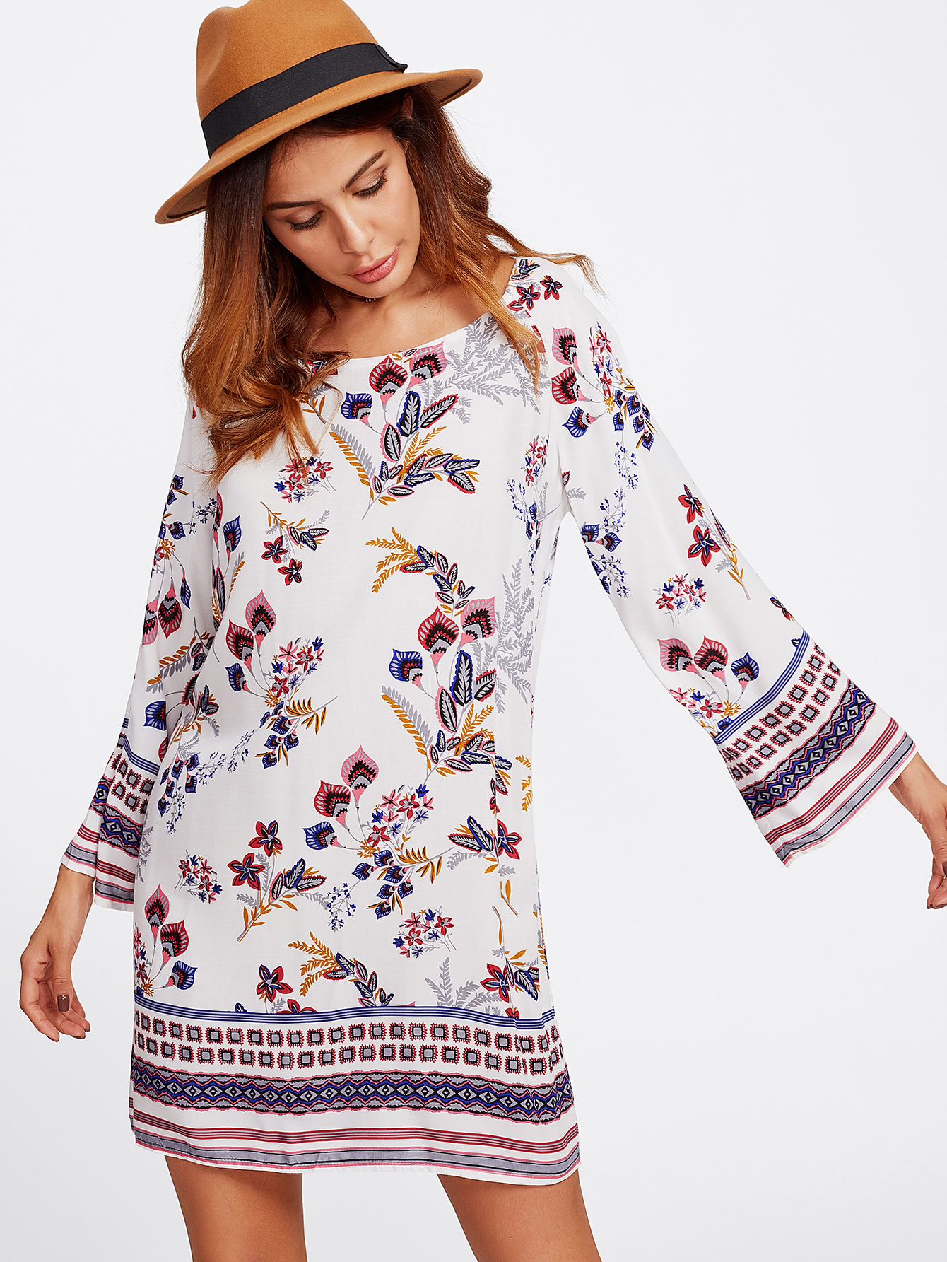 Ornate Print Raglan Sleeve Dress