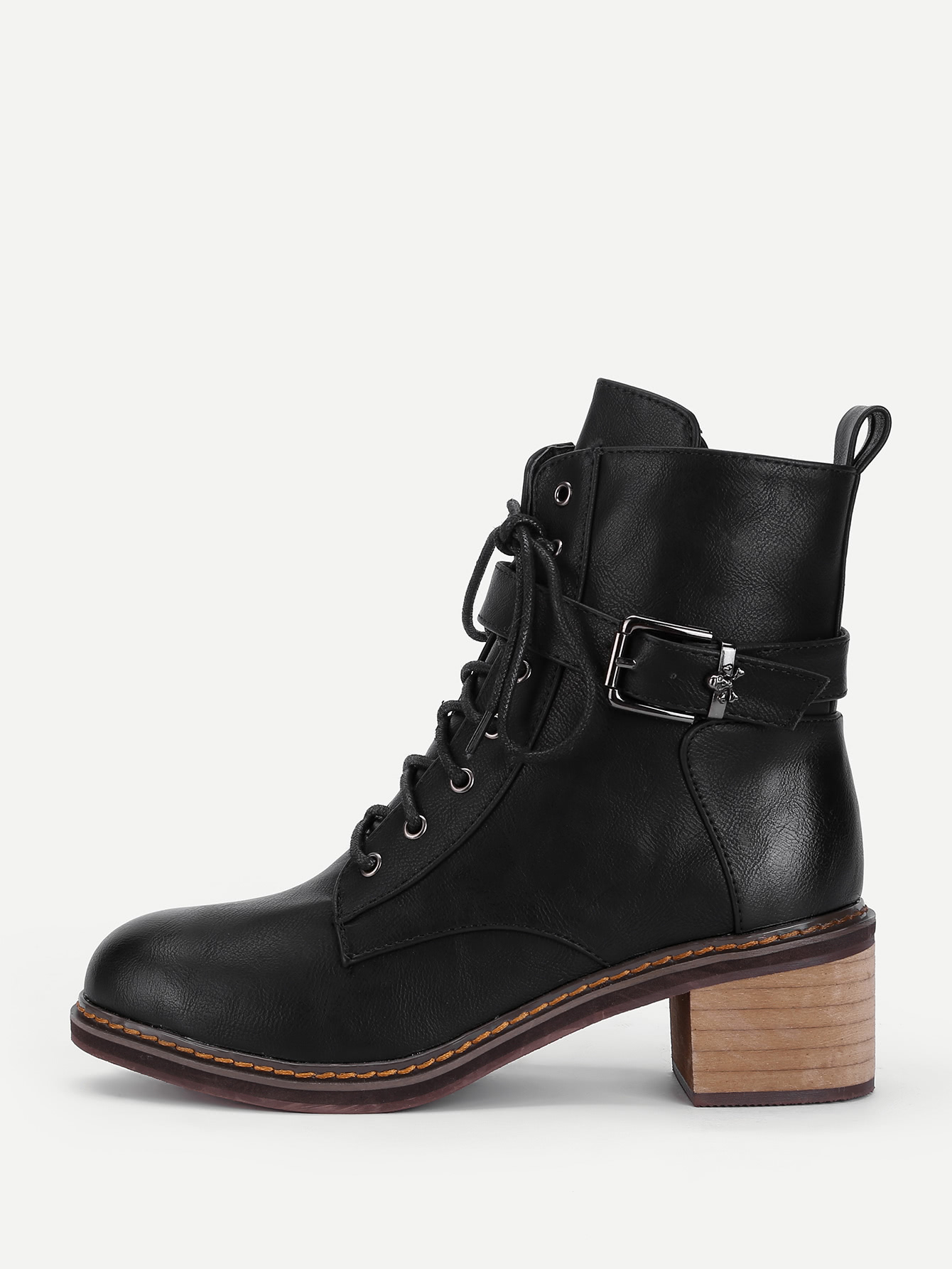 Lace Up Cork Heeled Ankle Boots SheIn(Sheinside)