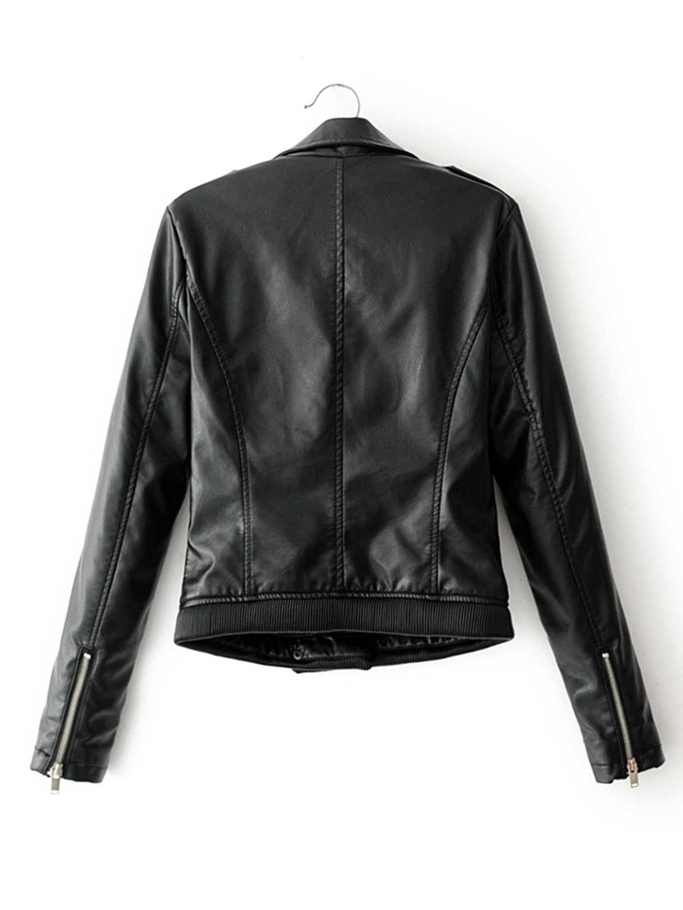 Ribbed Hem PU Biker Jacket SheIn(Sheinside)