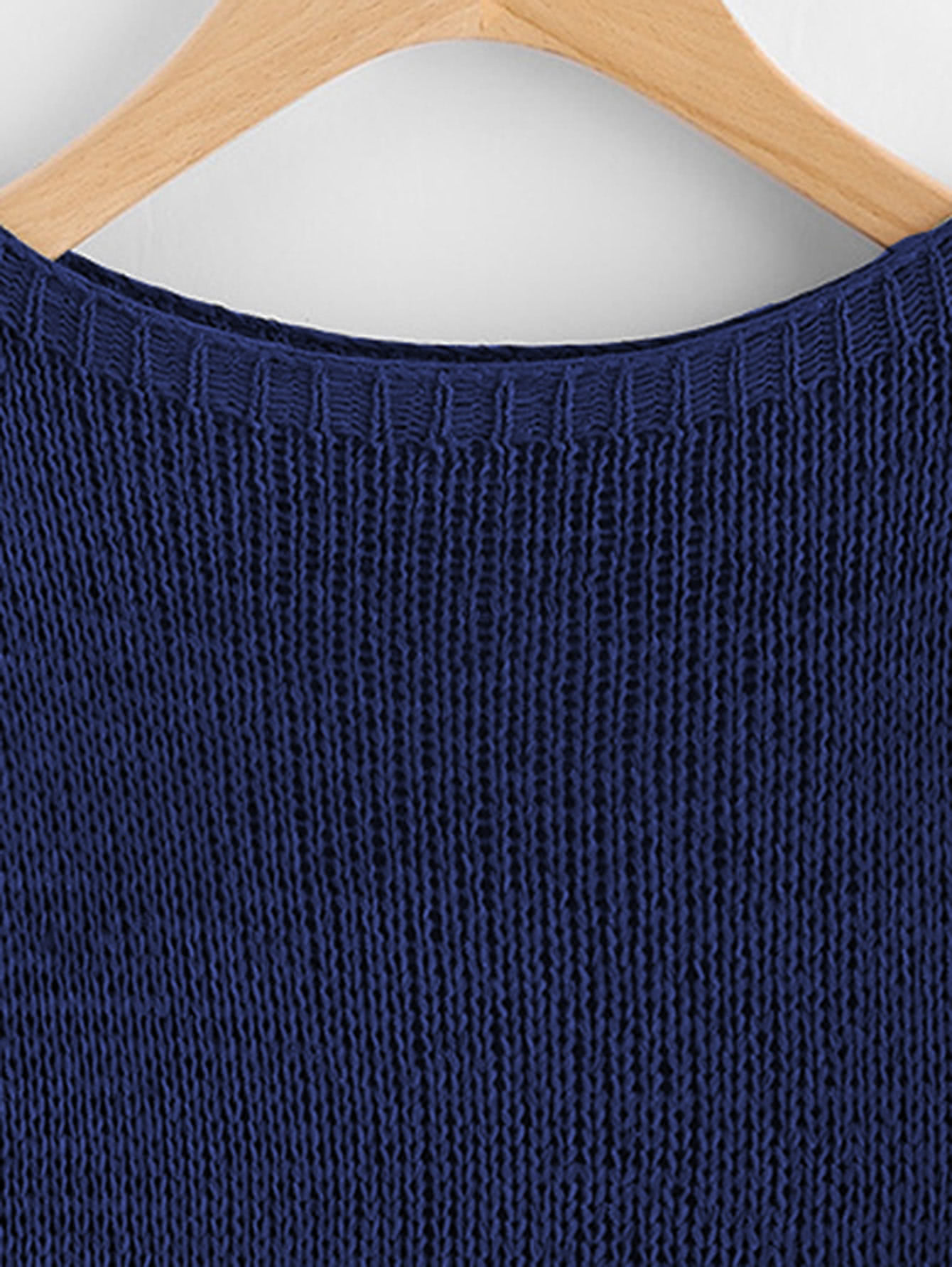 Hollow Out Crochet Sleeve Insert Sweater SheIn(Sheinside)