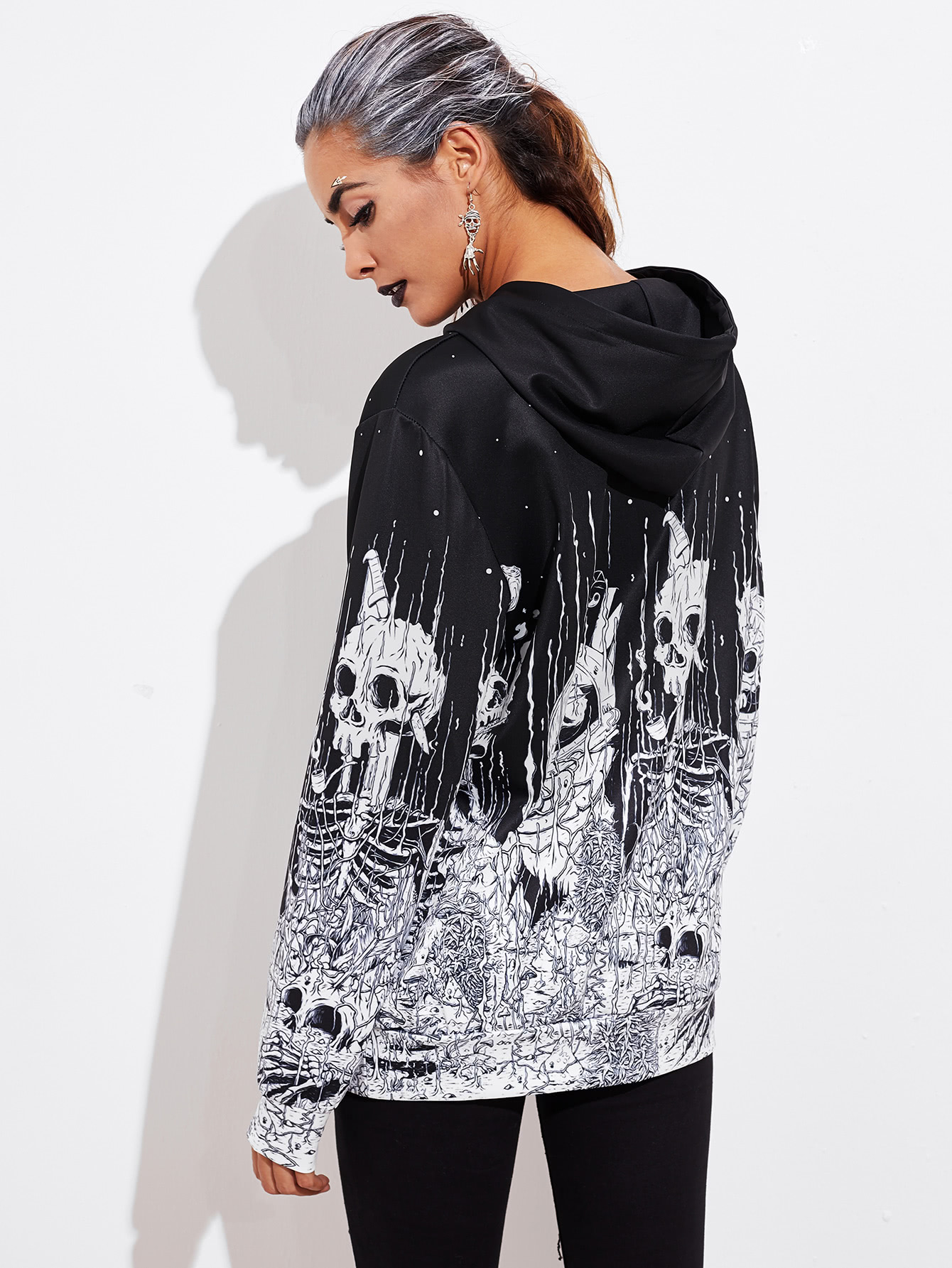 Halloween Skull Hoodie SheIn(Sheinside)