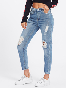 Straight Ripped Crop Jeans