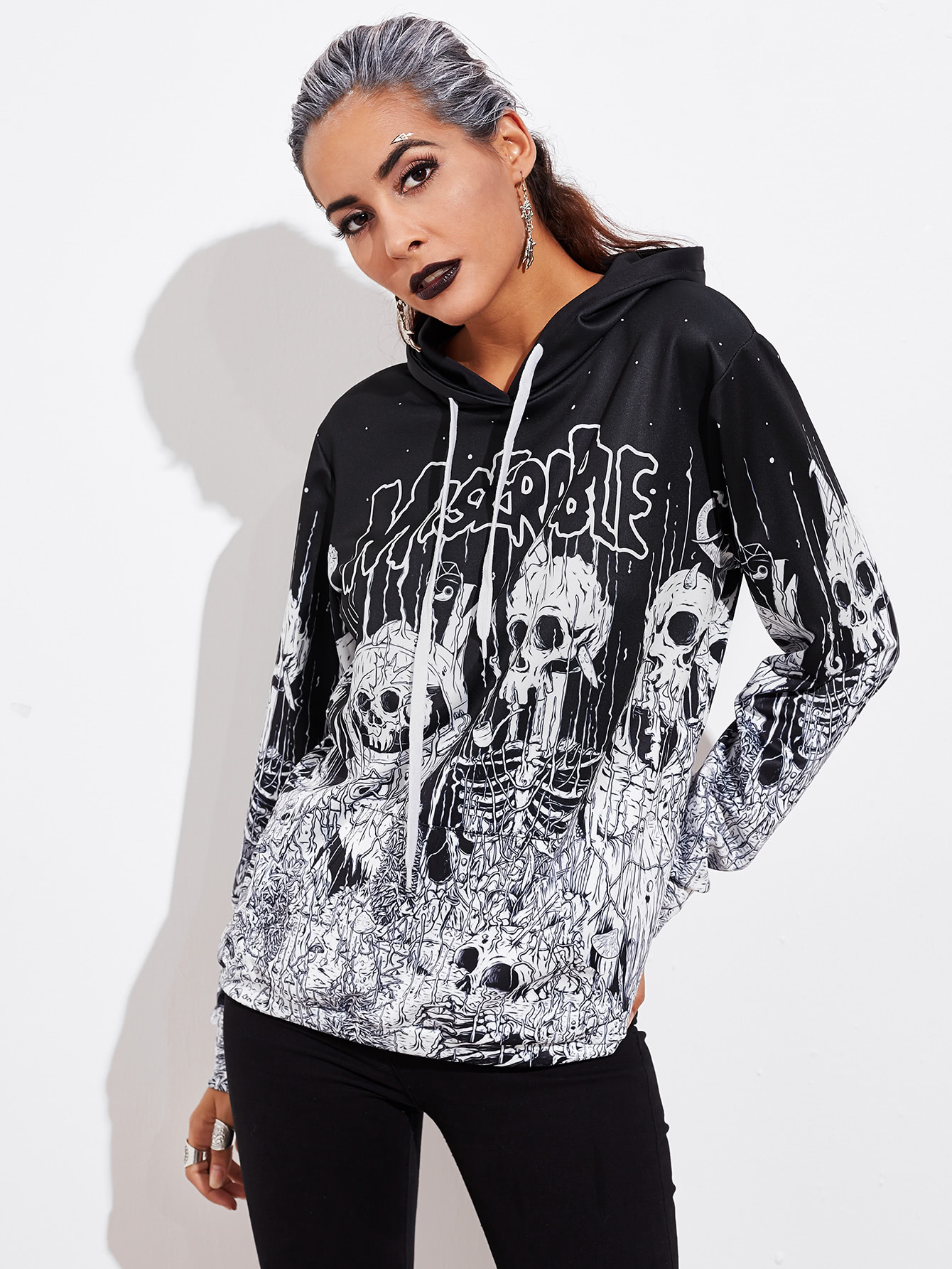 Halloween Skull Hoodie SheIn(Sheinside)