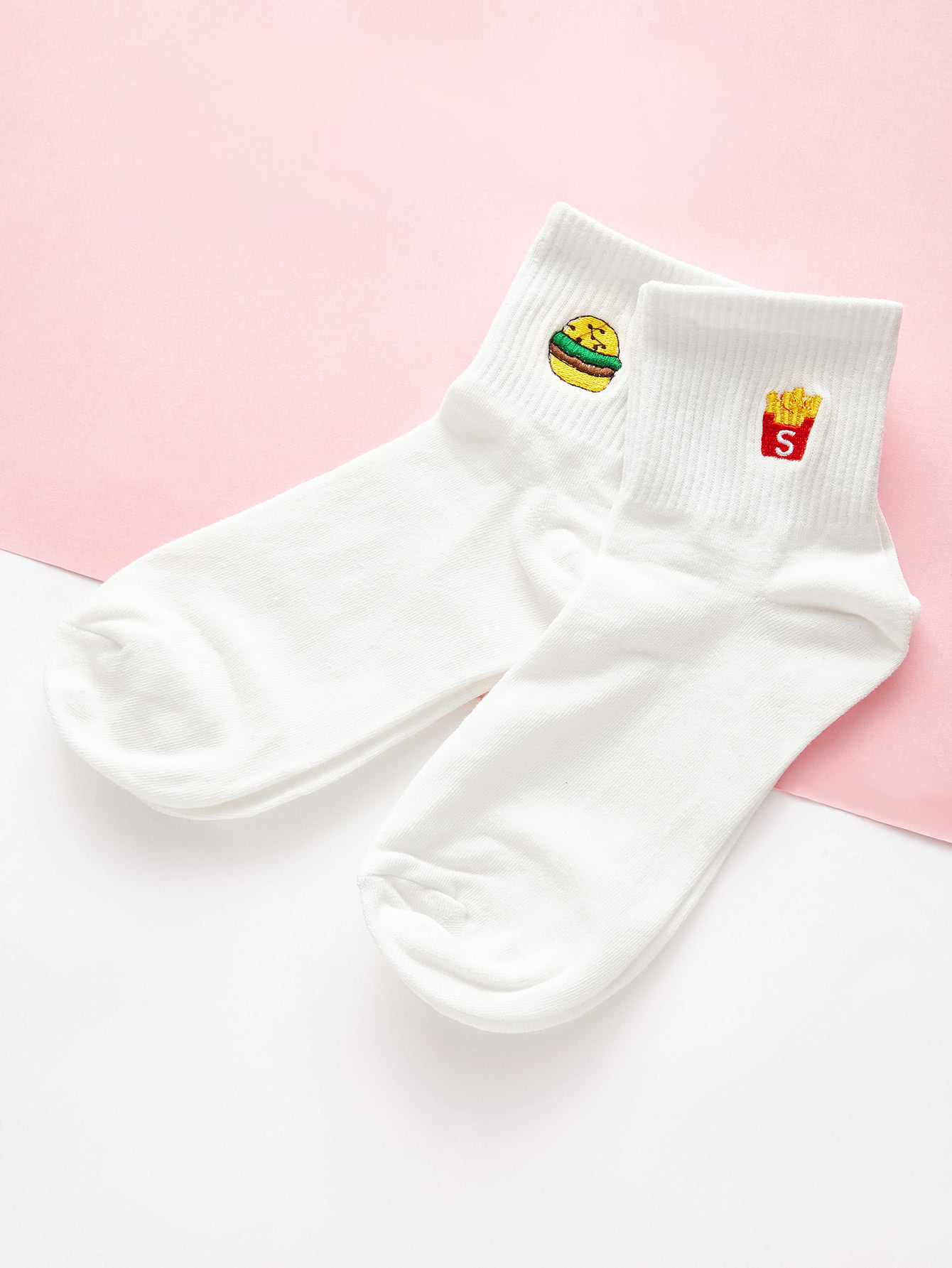 Cartoon Embroidery Design Ankle Socks 4pairs SheIn(Sheinside)