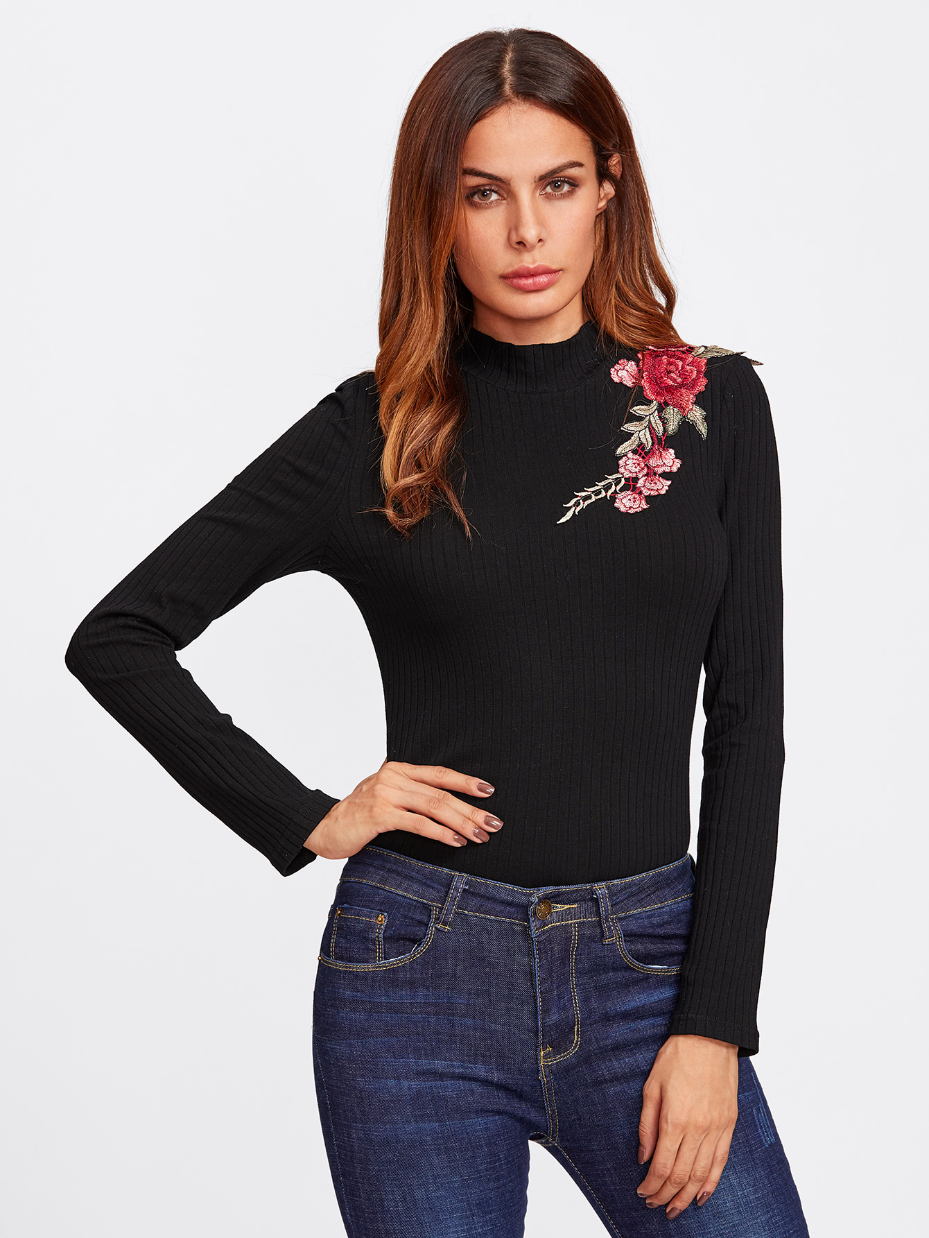 цена Embroidered Patch Ribbed Knit Tee