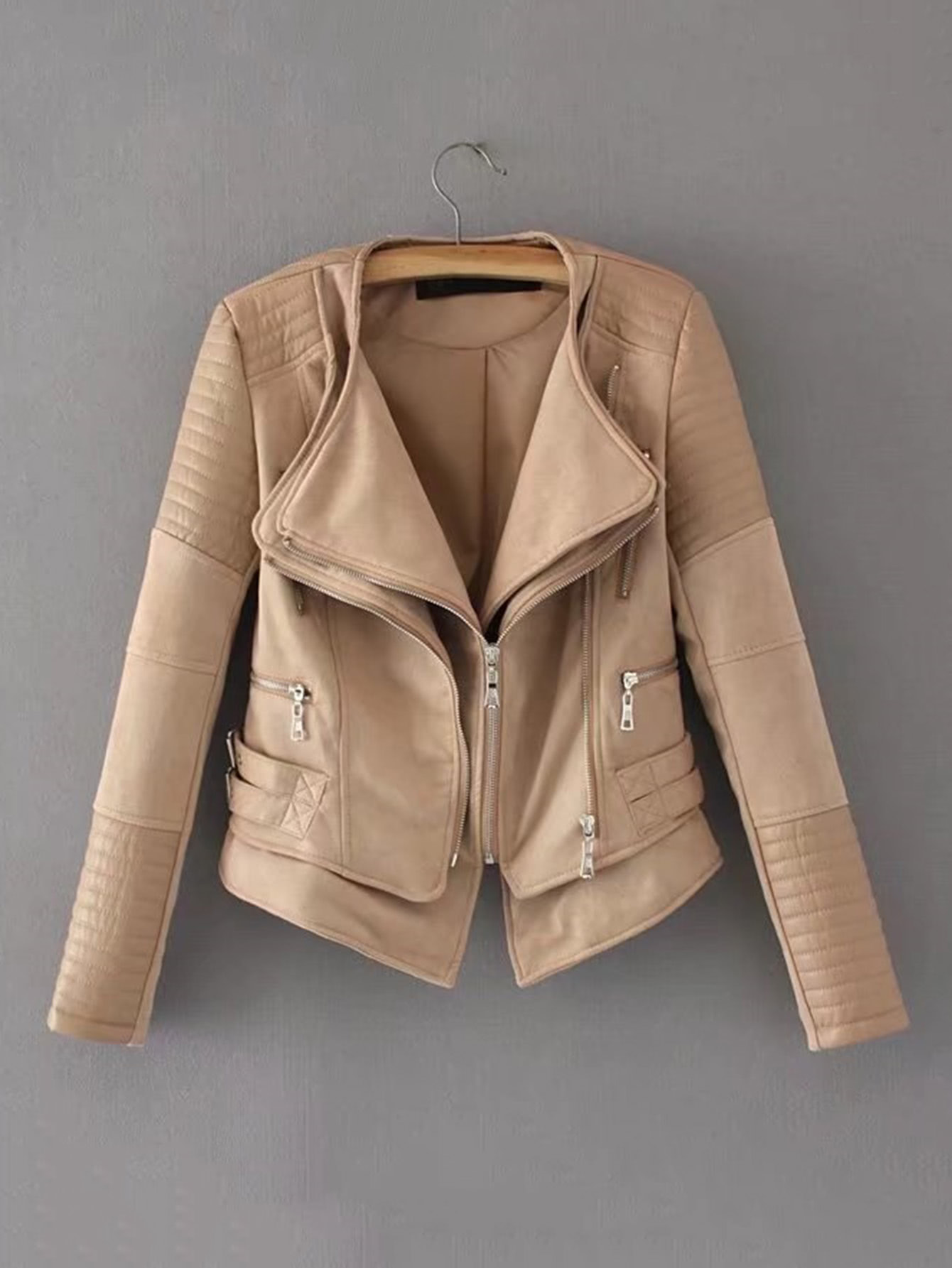 Zipper Detail Quilted PU Jacket SheIn(Sheinside)