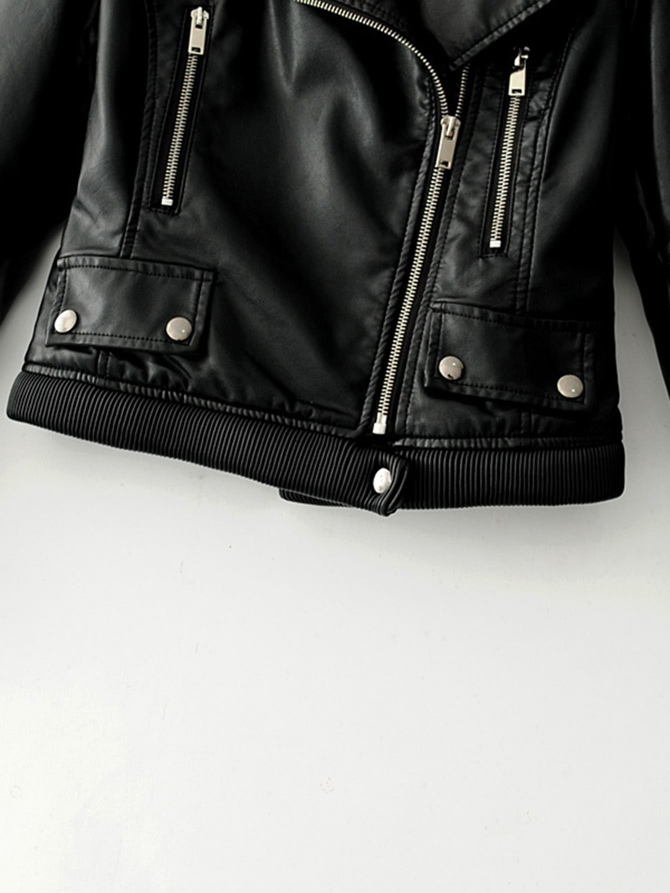Ribbed Hem PU Biker Jacket SheIn(Sheinside)
