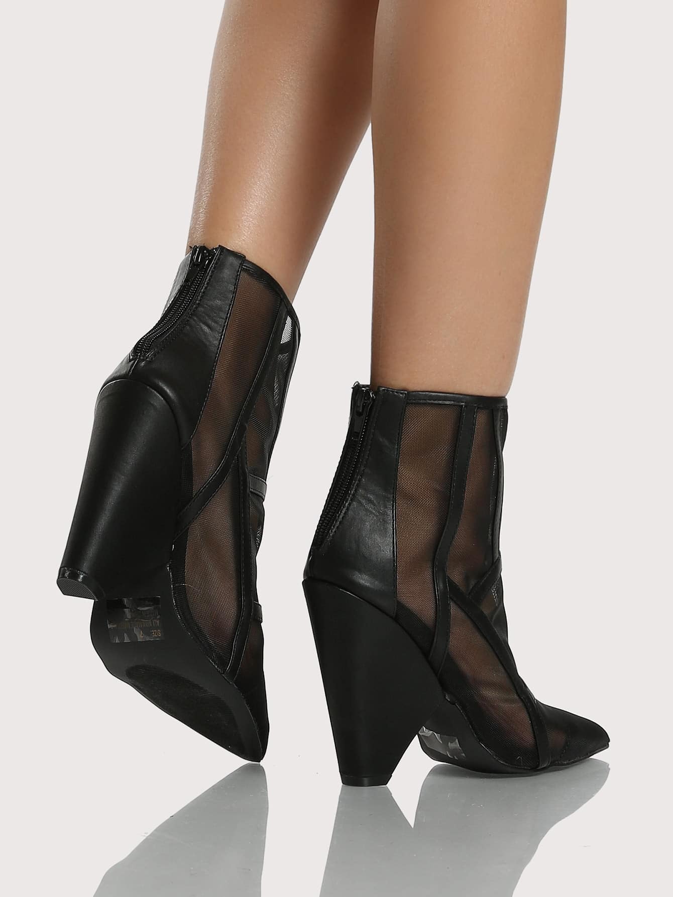 Point Toe Cut Out Ankle Boots BLACK SheIn(Sheinside)