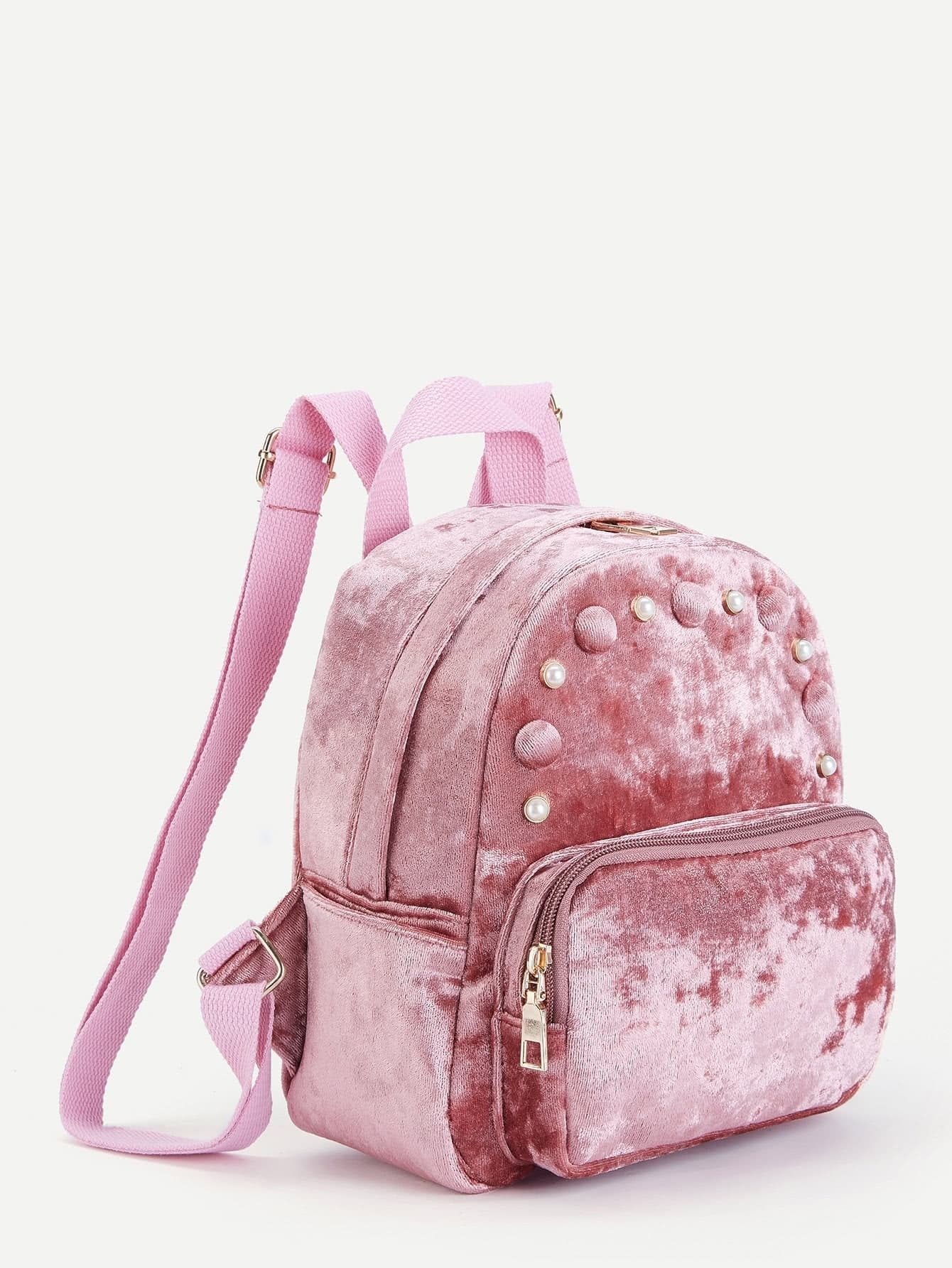 Faux Pearl Detail Velvet Backpack SheIn(Sheinside)