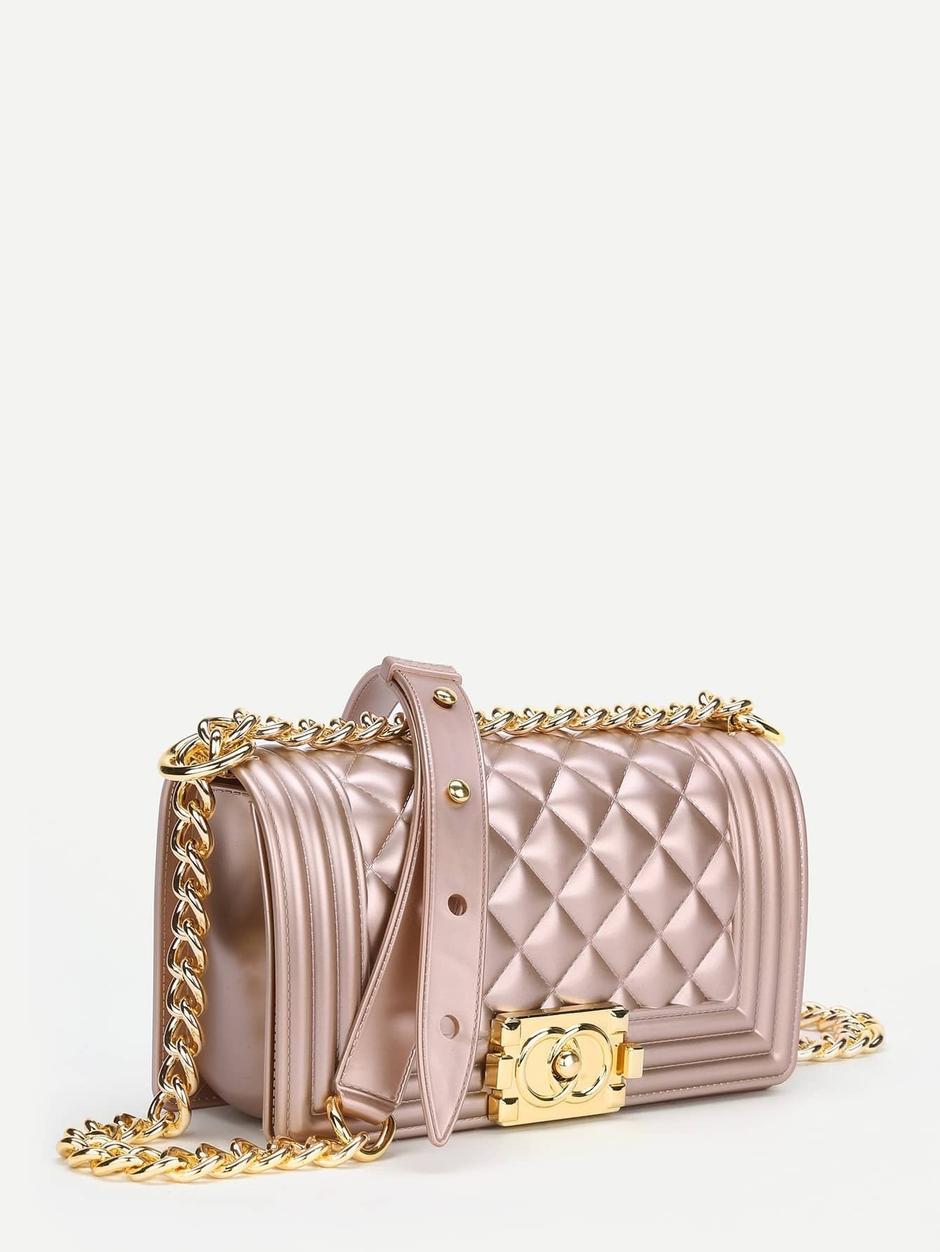 Metal Lock Quilted Crossbody Chain Bag SheIn(Sheinside)