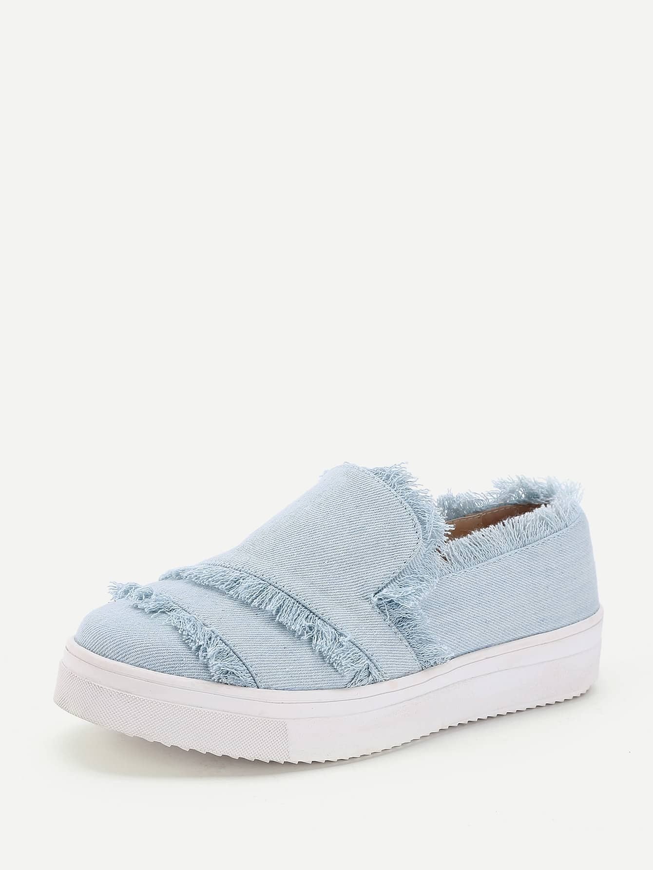 Raw Trim Denim Slip On Plimsolls SheIn(Sheinside)