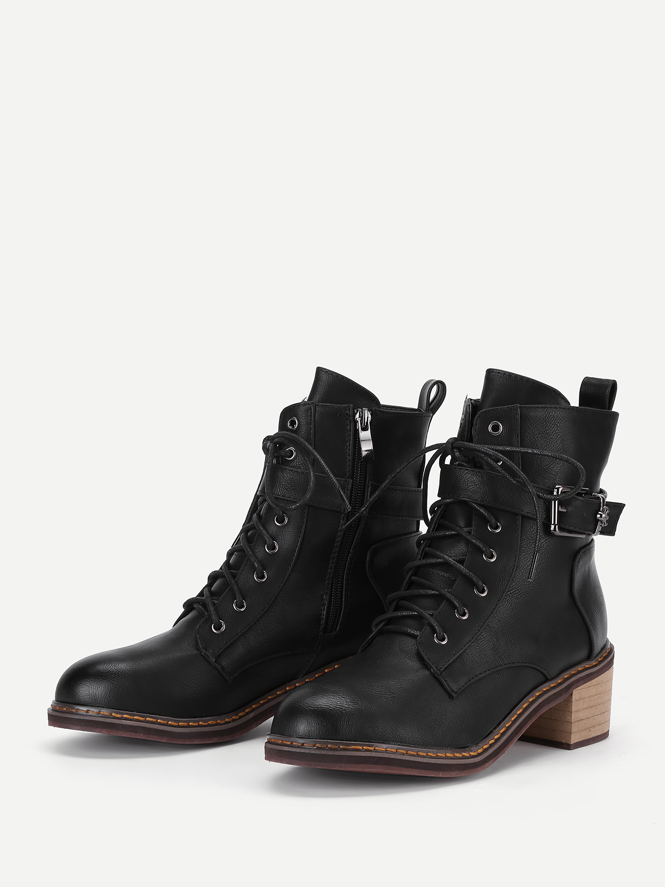 Lace Up Cork Heeled Ankle Boots SheIn(Sheinside)